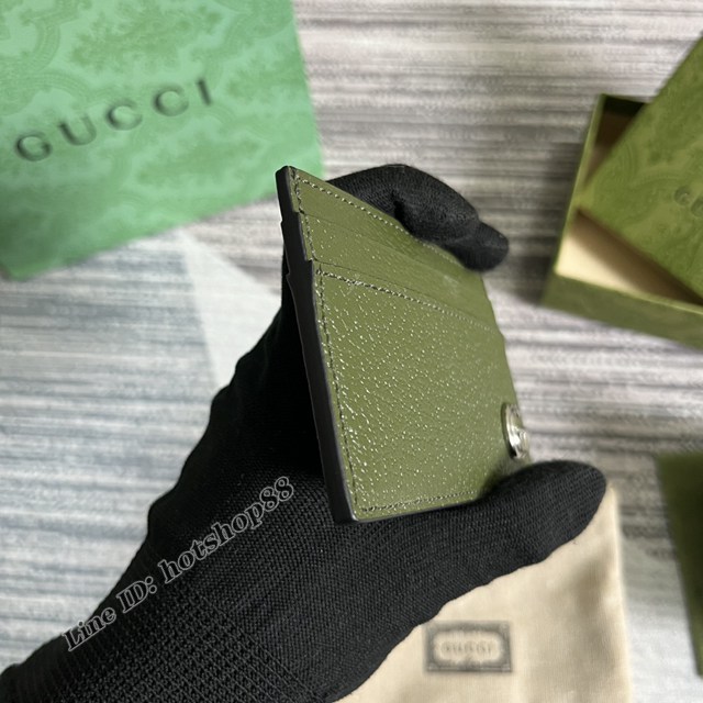 Gucci專櫃2022新款軍綠色全皮卡包名片夾 古馳GG Marmont系列卡片夾657588 gqy4256